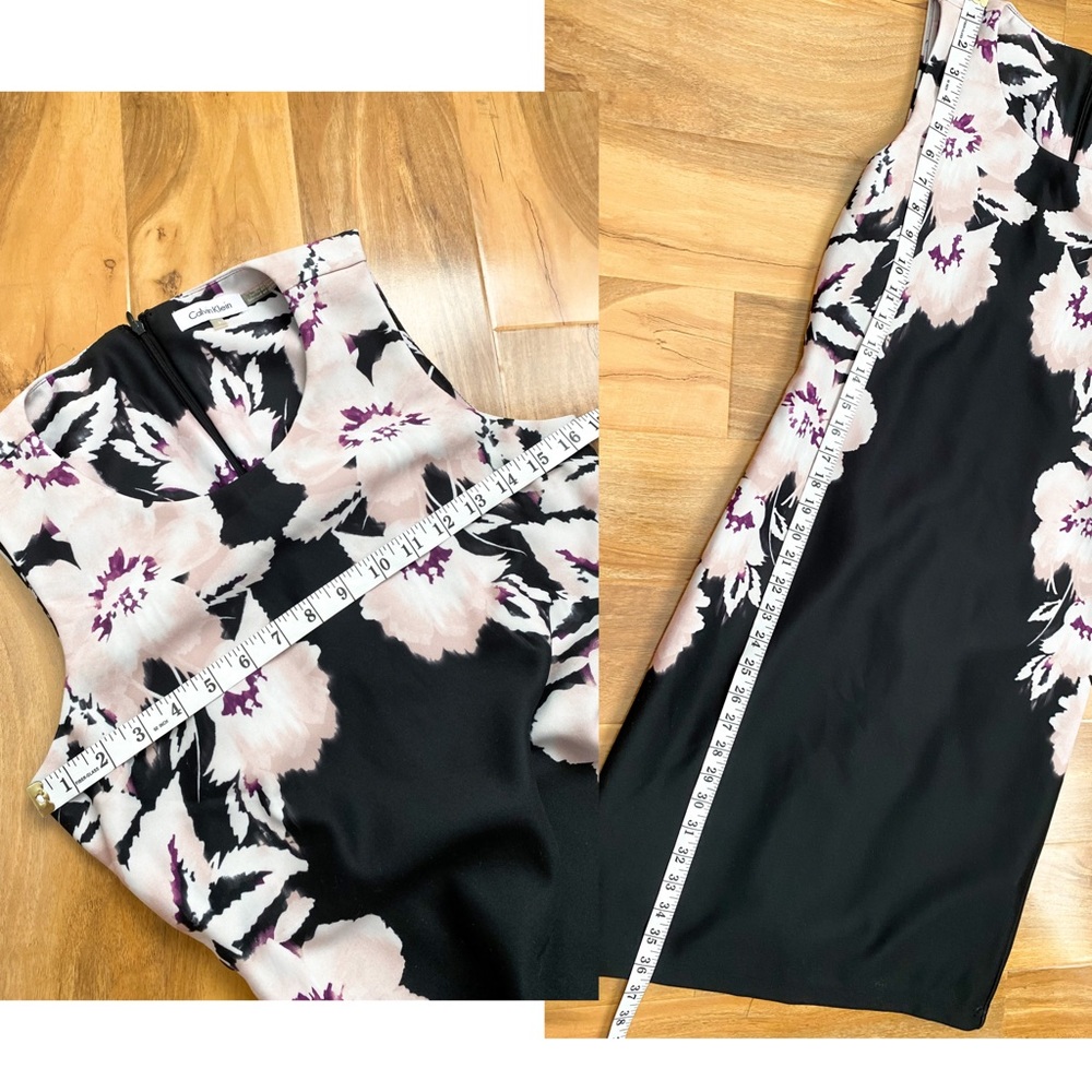 🌸Calvin Klein Sheath Career Formal Floral Bodycon Sleeveless Dress Pink Black 6 - Picture 10 of 11